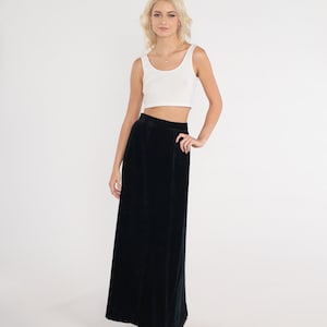 Black Velvet Maxi Skirt 80s Long Column Skirt Skirt Simple High Waisted Goth Party Retro Boho Chic Gothic Plain Formal Vintage 1980s Medium