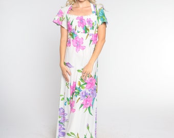 Vintage 1960s 1970s Maxi Dress | 60s 70s Floral Hawaiian Print Cotton ...