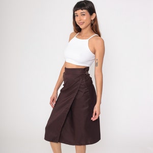 Bruine wikkelrok Y2K hoog getailleerde midi-rok effen boho chic hippie retro boho eco eenvoudig basic vintage klein medium xs