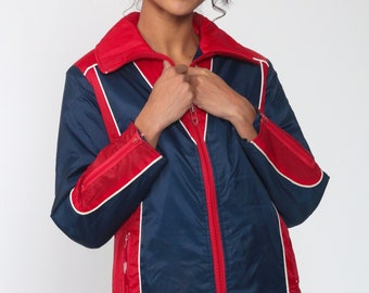 Puffer Jacket Blue Ski Jacket Retro 80s Striped Puffy Coat Winter 70s Color Block STRIPED Red 1980s Hipster 1970s Puff Zip Up Extra Small xs