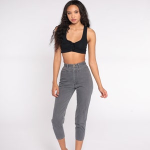 90s Ankle Jeans Charcoal Skinny Mom Jeans High Waist Crop 1980s 1990s Jeans Denim Pants 80s Slim Short Cropped Jeans Vintage XXS 2XS 23