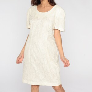 Off-White Lace Dress 90s Mini Dress Bohemian Party Floral Lace Sheath Formal Cocktail Short Sleeve Shift Romantic Vintage 1990s Large L