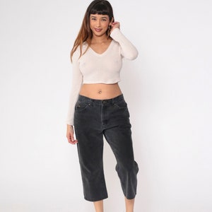 90s Lee Jeans Black Capri Straight Leg Jeans High Rise Waist Jeans 1990s Cropped Denim Pants Vintage Relaxed Skater Retro Men&#39;s 33 Medium