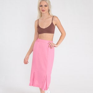Pink Pleated Skirt 80s Midi High Waist Skirt School Girl Preppy Tennis Skirt Lolita Vintage 1980s Plain Solid Party Retro Small xs s