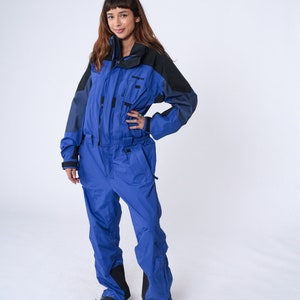 Y2K Snowsuit Obermeyer Ski Suit One Piece Winter Blue Black Ski Suit Long Sleeve Athletic 00s Retro Vintage Skiwear Sportswear Men&#39;s Large L
