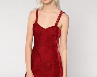 Red Velvet Dress 80s Mini Dress Strappy 1980s Party Dress Sweetheart Neckline Chic Vamp Formal Evening Dress Vintage Retro Small 4