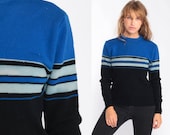 Striped Sweater Knit Pastel Sweater 80s Pullover Sweater Retro Blue Black Crew Neck Color Block Hipster Jumper Vintage Grunge Small Medium