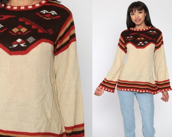 70s Wrap Cardigan BOW AND ARROW Boho Sagittarius Sweater Southwest Orange Space Dye Bohemian Cardigan Vintage Knit 1970s Hippie Medium