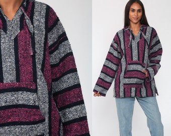 size Large Vintage Ethnic Woven Sweater Oversized Drug Rug Geometric Striped Hippie Hoodie Loose Boho Hoodie Unisex Baja Hoodie
