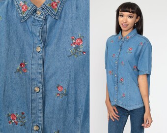 denim shirt with flowers