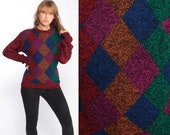 Geometric Sweater 80s Wool Sweater Grunge DIAMOND Print Boho Knit Jumper 1980s Bohemian Hipster Red Vintage Pullover Small Medium