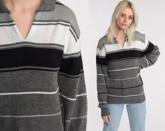 1970s Vintage Fitted Stripe V-Neck Sweater FREE SHIP