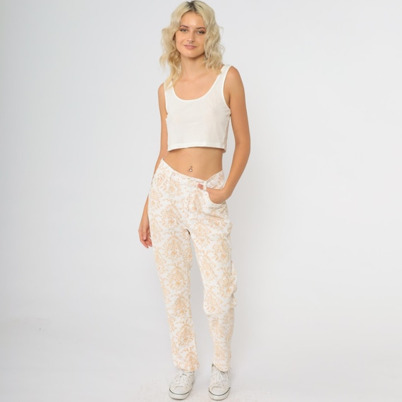 Corduroy Pants Y2K Vintage Paisley Print High Waisted Straight Leg Cotton Trousers Boho Pattern Relaxed Fit Medium M 8