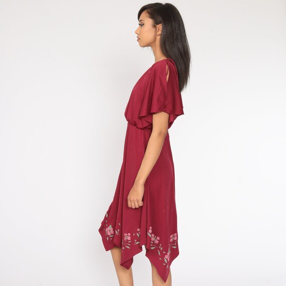 Grecian Party Dress 70s Midi Burgundy Floral High… - image 7