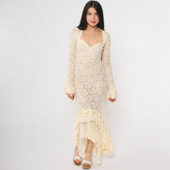 Y2K Lace Dress Fairy Cream White Paisley Siren Cottagecore Whimsigoth Romantic Festival Medieval Core Ethereal Dreamy Princess Small S