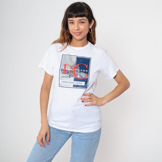 Washington DC Shirt Y2L United States of America T-Shirt USA Eagle Crest Graphic Tee Retro American TShirt White Vintage 2000s Small