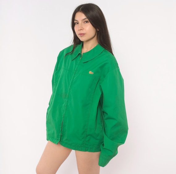 70s Alligator Harrington Jacket Green Zip Front Cotton Windbreaker Coach Coat Collared Preppy Vintage Unisex Mens Medium Womens Large L