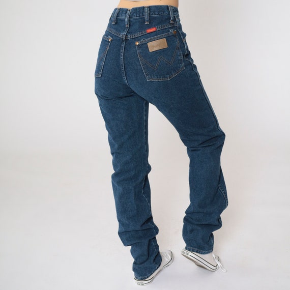 Wrangler Jeans 90s Jeans Straight Leg Jeans Western 1990s High Rise Waist Denim Pants Blue Vintage Small 4 x 36 Inseam Tall Jeans