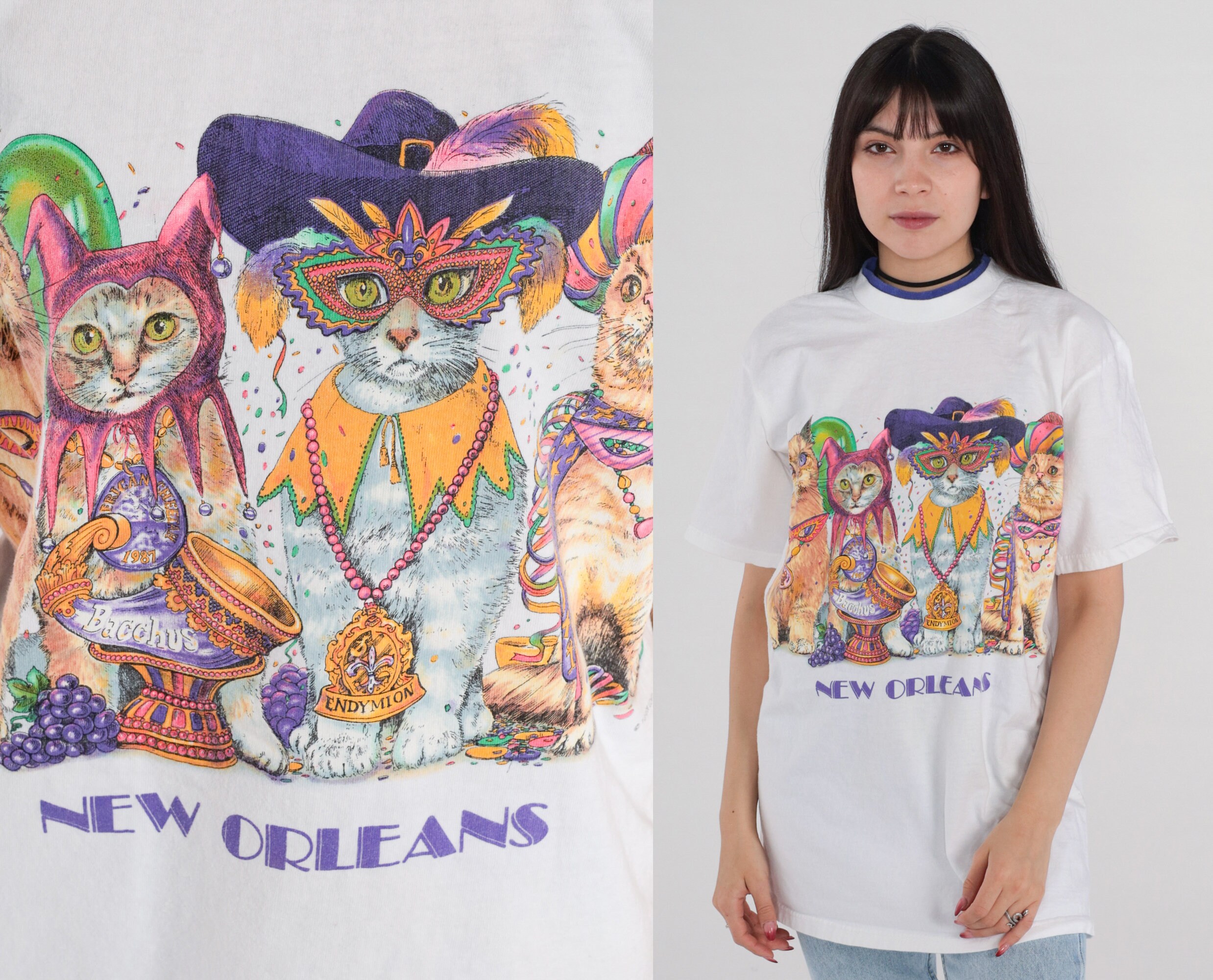 New Orleans Cat Shirt Heads and Tails Mardi Gras Shirt Graphic 