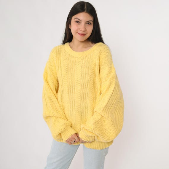 90s Yellow Sweater Knit High Sierra by Mervyns Oversized Slouchy Pullover Cozy Winter Chunky Knit Crewneck Long Sleeve Extra Large XL