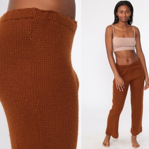 70s Bell Bottom Pants Brown Knit Trousers High Waisted Bellbottom Pants 1970s Boho Hippie Wide Leg Flared Vintage Bohemian Medium