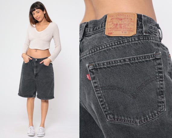 Vintage Black Levi 550 Shorts 90s Faded Levis Denim Shorts High