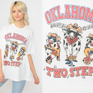 90s Oklahoma Shirt Country Cow T-Shirt Two Step Graphic Tee Country Music Shirt Vintage Tshirt Animal Tee 1990s Single Stitch Extra Large xl