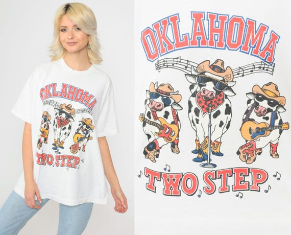 90s Oklahoma Shirt Country Cow T-Shirt Two Step Graphic Tee Country Music Shirt Vintage Tshirt Animal Tee 1990s Single Stitch Extra Large xl