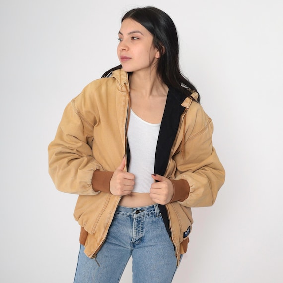 Walls Blizzard Pruf Jacket Y2K Hooded Work Wear Jacket Hoodie Jacket Cargo Utility Pocket Hood Coat Vintage Tan Workwear Men's Large