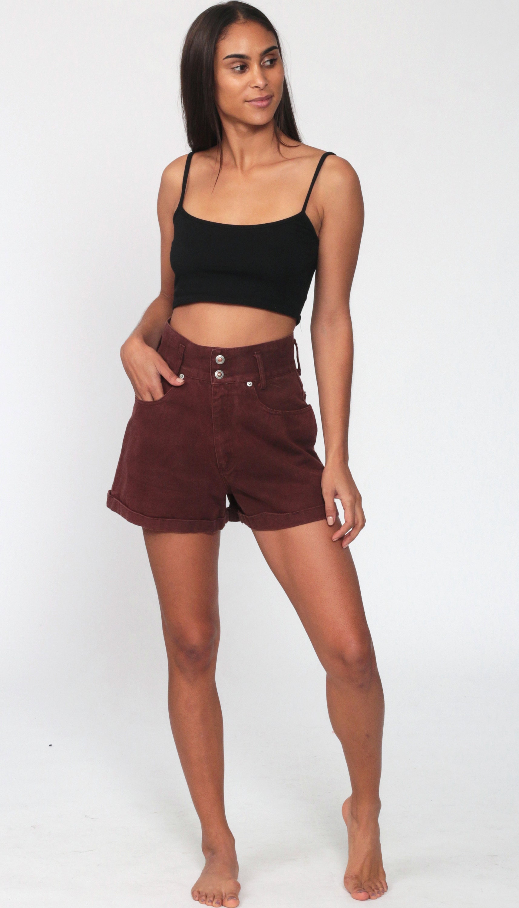 Brown Jean Shorts 90s Shorts High Waisted Cotton Shorts Denim Shorts