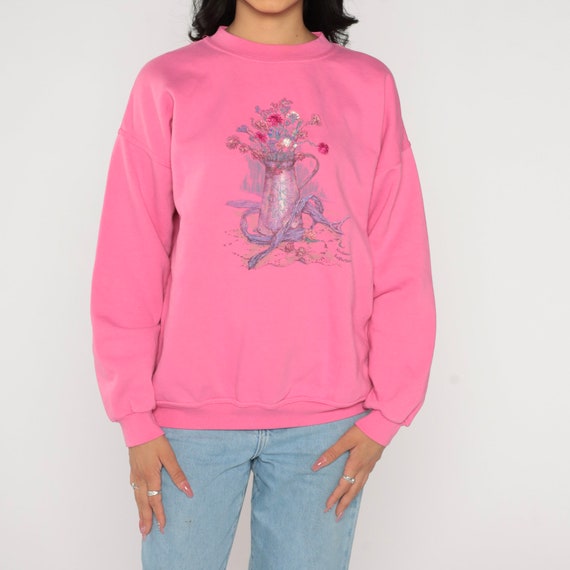 Flower Pot Sweatshirt 90s Hot Pink Floral Sweatsh… - image 7