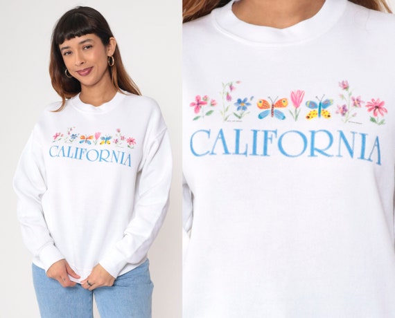 90s California Sweatshirt Floral Butterfly Graphi… - image 1