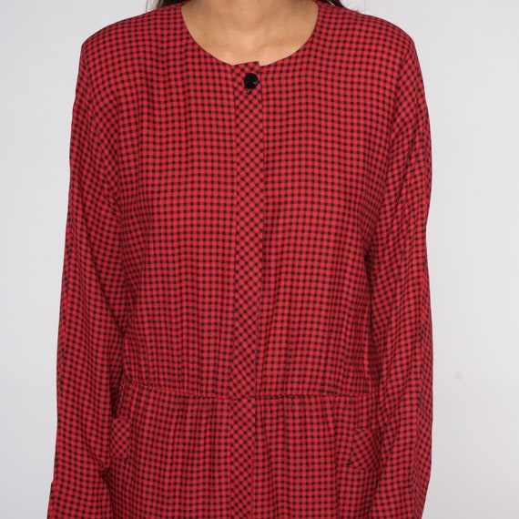 Red Gingham Dress Plaid Dress 80s Long Sleeve Che… - image 5