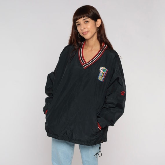 2002 FIBA World Championship Jacket Y2K Basketball World Cup Pullover Windbreaker Indianapolis V Neck Black Vintage 00s Champion Mens Large