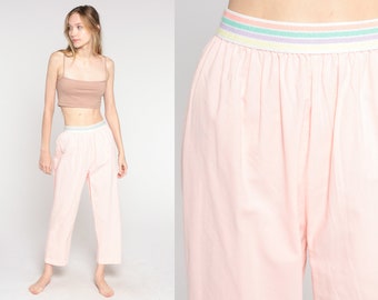 80s Pink Pants Pastel Striped Elastic Waist Trousers High Waisted Slacks 1980s Tapered Leg Pull On Casual Pants Vintage Summer Small xs s