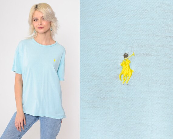 90s Ralph Lauren T Shirt Baby Blue Distressed Polo T Shirt Vintage