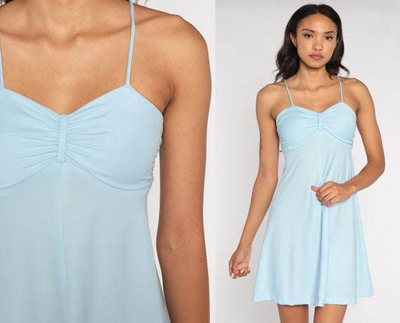 Baby Blue Mini Dress 70s Babydoll Dress 