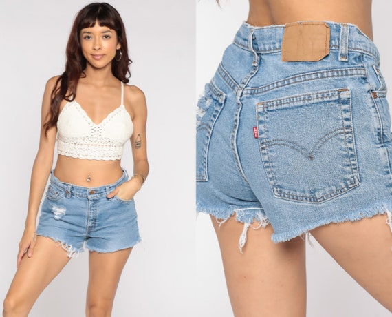 90s Levis Shorts Cut off Shorts High Waisted Light Blue Shorts - Etsy