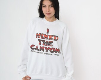Vintage Grand Canyon Sweatshirt 90s I Hiked The Canyon Graphic Pullover Made in USA 1990s Hiking Oneita White Crewneck Extra Large xl