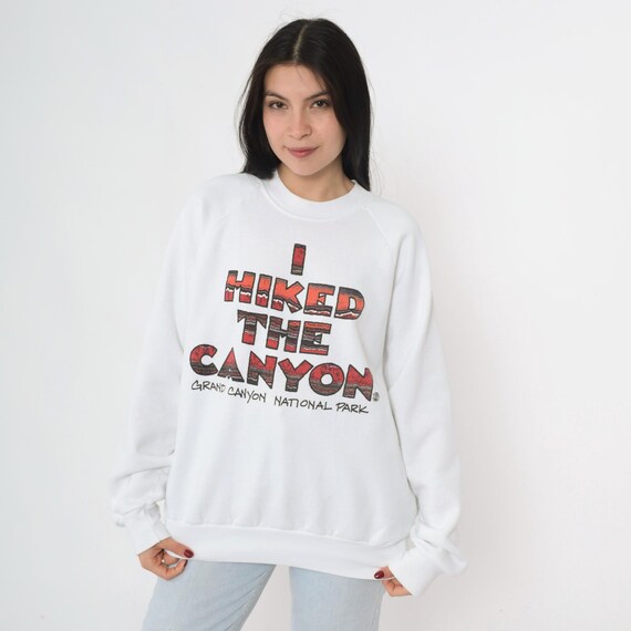 Vintage Grand Canyon Sweatshirt 90s I Hiked The Canyon Graphic Pullover Made in USA 1990s Hiking Oneita White Crewneck Extra Large xl