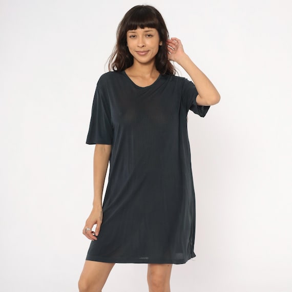 90s Gray Silk Dress T Shirt Crew Neck Shift Clean Girl Quiet Luxury Aesthetic Summer Loungewear Minimalistic Lounge Shirt Vintage Small S