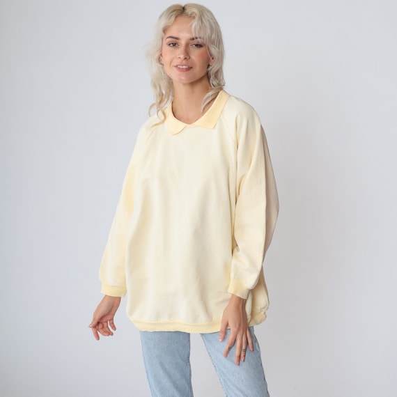Palmetto Sweatshirt 90s Canton Fleece Collared Sweatshirt Cream Yellow Polo Sweater Raglan Sleeve Long Sleeve Shirt Vintage 1990s Large