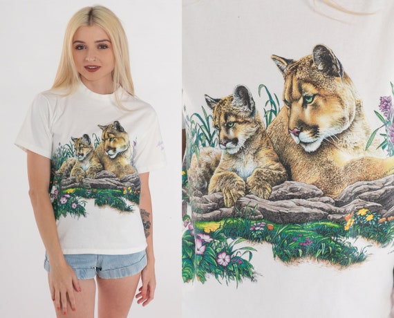 Mountain Lion Shirt 90s Monarch Crest T-Shirt Colorado Mountains Wildlife Graphic Tee Hiking TShirt Front Back Print Vintage 1990s Small