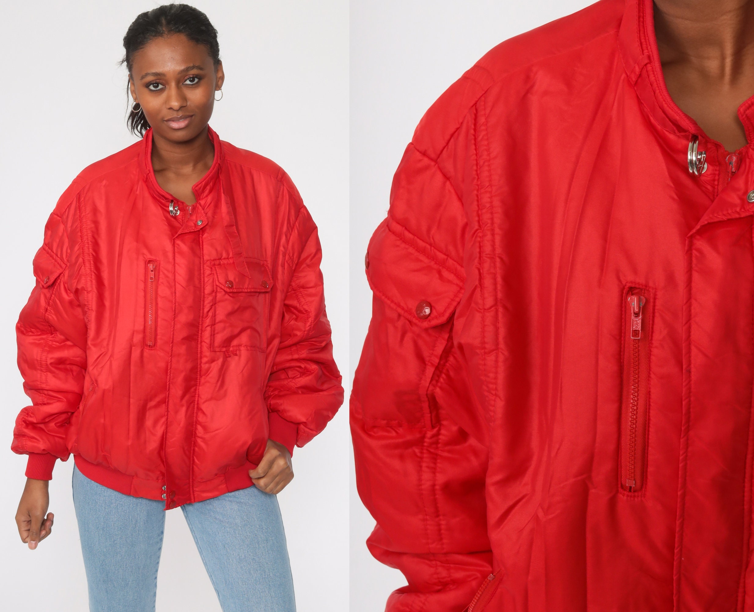 80s Puffer Jacket Red Ski Jacket Bomber Jacket Puffy Coat | Etsy