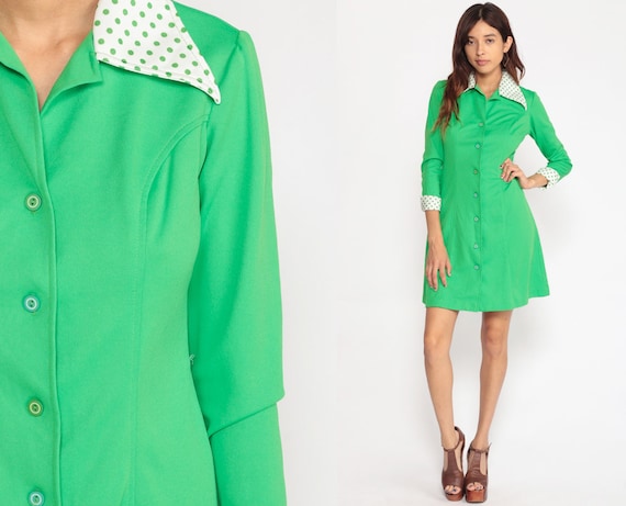 70/'s Button Up Collard Shift Dress