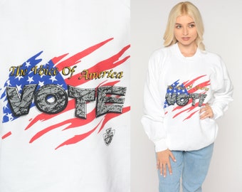 Vote Sweatshirt 90s The Voice of America Sweatshirt VOA Graphic Crewneck Raglan Sleeve American Flag Political Slouch 1990s Vintage Large xl
