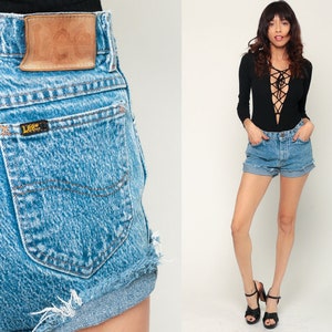 Denim Shorts Acid Wash 80s High Waisted LEE Boho Cutoffs Jean Cut offs High Rise 90s Vintage Frayed Bohemian Blue Retro Extra Small xs 2