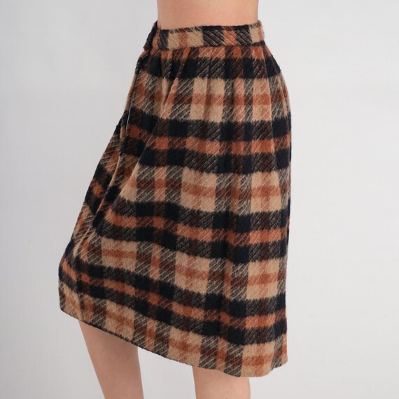 Brown Plaid Skirt 70s Knee Length Midi Skirt Retr… - image 3