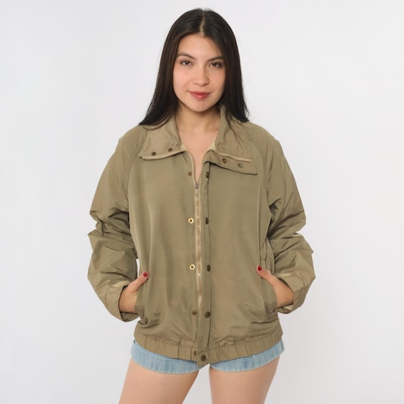 LL Bean Bomber Jacket Khaki 90s Long Sleeve Zip Front Vintage Military Utility Flight Jacket Outdoor Camping Quality Windbreaker Small