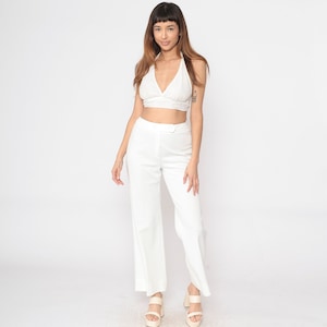 White Bell Bottoms 70s Sailor Flare Pants Boho Hippie Bellbottom High Waisted Pants Bohemian Trousers High Rise Vintage 1970s Catalina Small